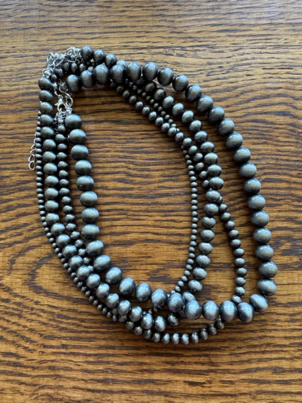 Navajo Pearl Bead Silver Layered Matte Gunmetal Necklace Set of 4